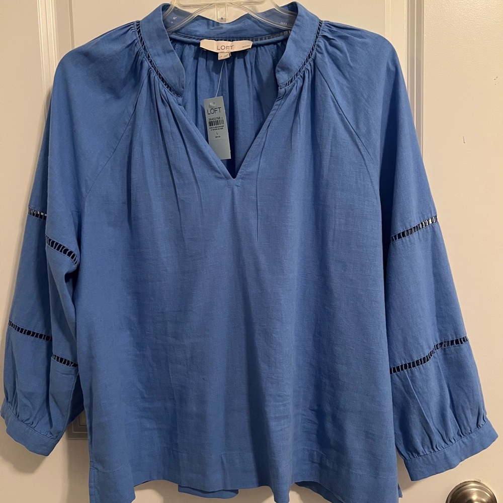 LOFT Blue Mandarin Collar Relaxed Blouse - Picture 4 of 7